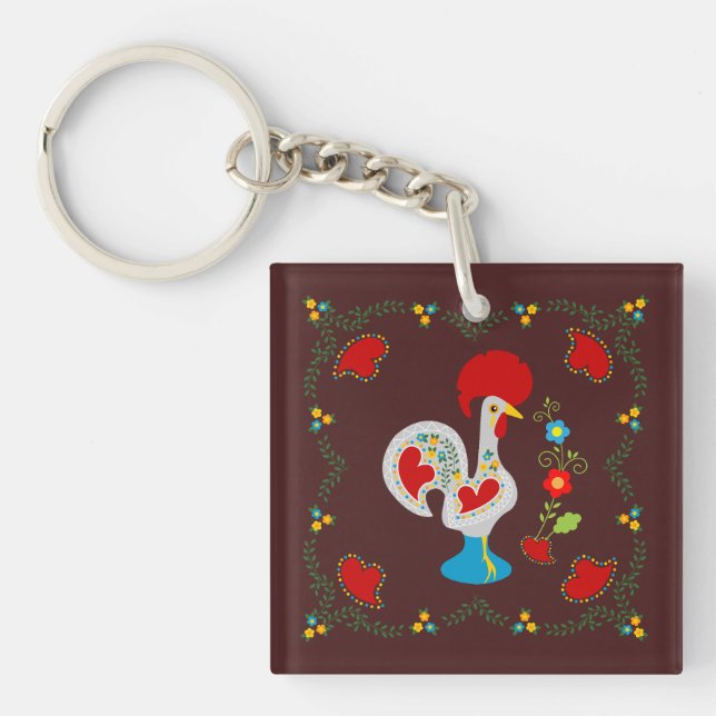 Porte-clefs Coq traditionnel de Barcelos en blanc (Devant)