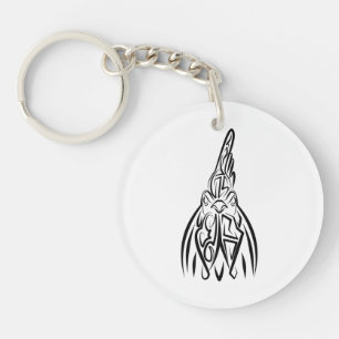 Porte-clefs Coq tribal noir et blanc