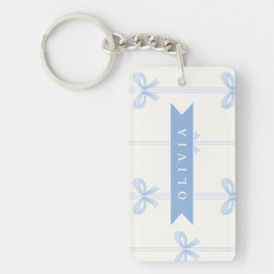 Porte-clefs Coquette de Nœud Bleu Personnalisé Esthétique Nom