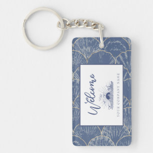 Porte-clefs Coquillage d'aquarelle bleu et or profond personna