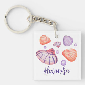 Porte-clefs Coquillages d'aquarelle violet et violet portant l