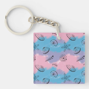 Porte-clefs Coquillages illustrés simples sur des couleurs fro
