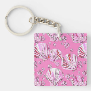 Porte-clefs Coquillages roses et coralliens, arrière - plan ro