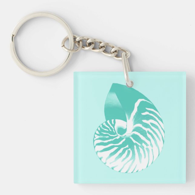 Porte-clefs Coquille de Nautilus - turquoise, aqua et blanc (Devant)
