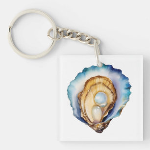 Porte-clefs Coquille d'huître à l'aquarelle
