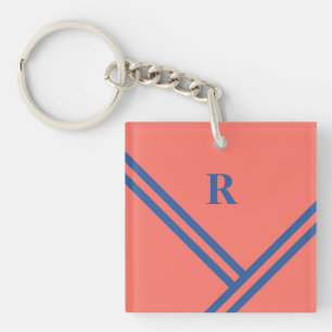 Porte-clefs Corail Bleu Stripes Trending Colors Monogramme