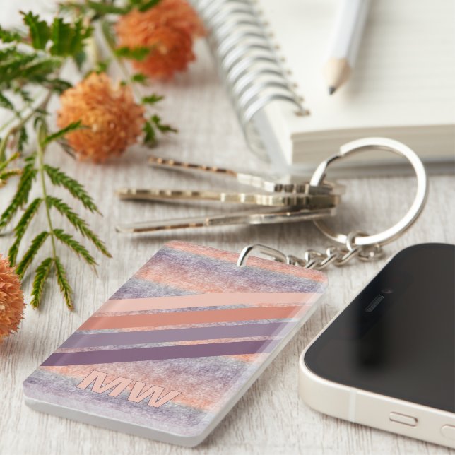 Porte-clefs Corail bleu violet personnalisé Orange rayures rét (Devant droit)