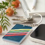 Porte-clefs Corail Vert Jaune Personnalisé Grilles Rouges Sur<br><div class="desc">Le design motif est coloré, de couleur rouge rétro, rose corail, jaune et vert clair sur un arrière - plan de couleur bleu foncé. Avec l'option de customiser ou de personnaliser avec un nom, un monogramme ou des initiales de votre choix. Belle couverture moderne et cool pour le branché branché...</div>