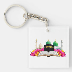 Porte-clefs Coran D'Art Islamique Avec Mosquée Et Rose