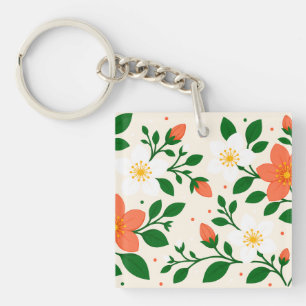 Porte-clefs Coraux élégants et fleurs blanches avec feuillage