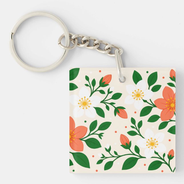 Porte-clefs Coraux élégants et fleurs blanches avec feuillage  (Devant)
