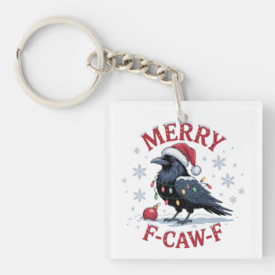 Porte-clefs Corbeau de Noël drôle Merry F-Caw-F Oiseau noir