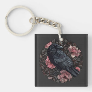 Porte-clefs Corbeau gothique fleurs vintages