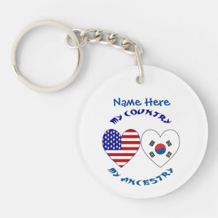 Porte-clefs Corée du Sud États-Unis Cœur Pays Ancêtres Personn