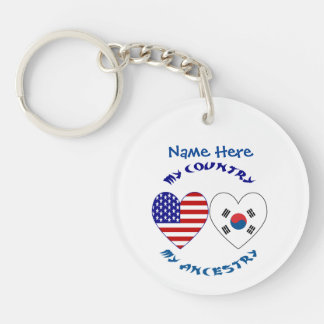 Porte-clefs Corée du Sud États-Unis Cœur Pays Ancêtres Personn