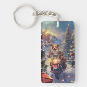 Porte-clefs Corgi Chien équitation Moto Noël
