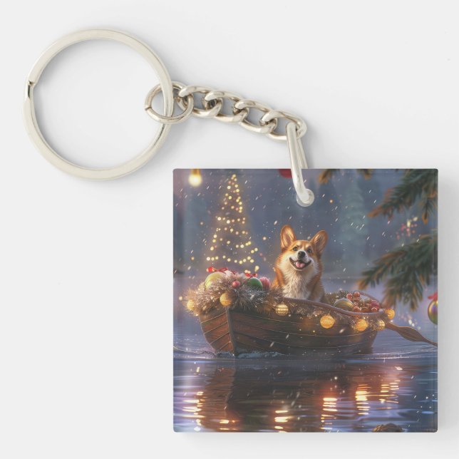 Porte-clefs Corgi Christmas Festive Voyage (Devant)