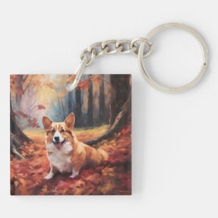 Porte-clefs Corgi dans les feuilles d'automne automne automne
