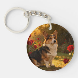 Porte-clefs Corgi dans les Roses I