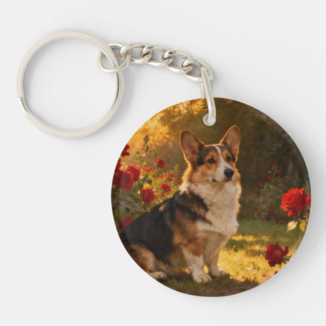 Porte-clefs Corgi dans les Roses I (Devant)
