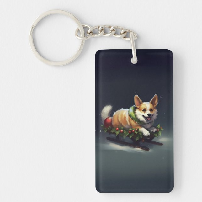 Porte-clefs Corgi Noël neige hiver (Devant)