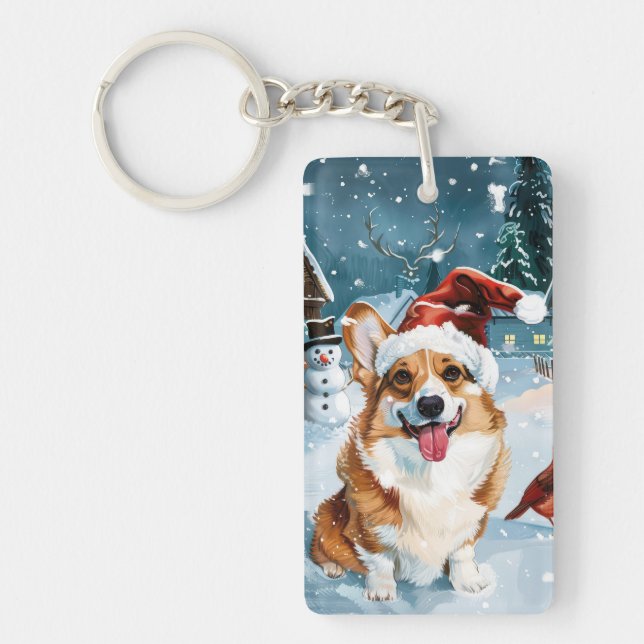 Porte-clefs Corgi Winter Wonderland Christmas Joy (Devant)