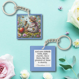 Porte-clefs Corinthiens 13 Verset Bleu Fantaisiste Souris Mign