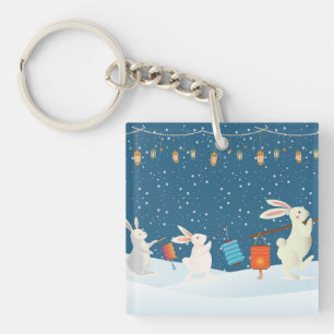 Porte-clefs Cortège de lanternes de lapins mignons à travers l