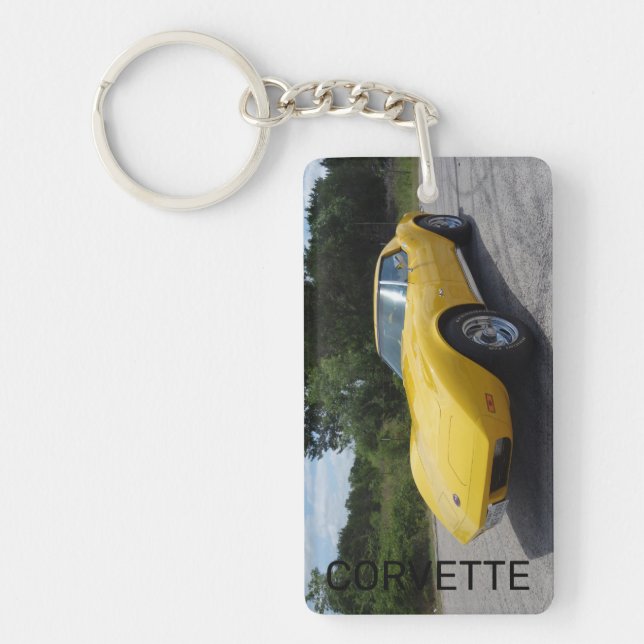 Porte-clefs Corvette jaune Acrylique à double face 1973 (Devant)