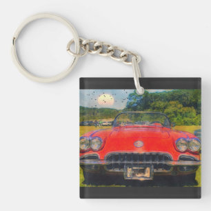 Porte-clefs Corvette rouge vintage