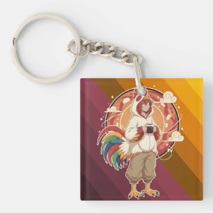 Porte-clefs Costume de poulet mignon café matin art