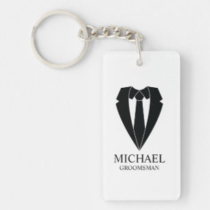Porte-clefs Costume Mariage noir et Cravate Groomsmans personn