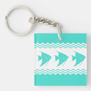 Porte-clefs Côte Turquoise Blanc Grille Motif