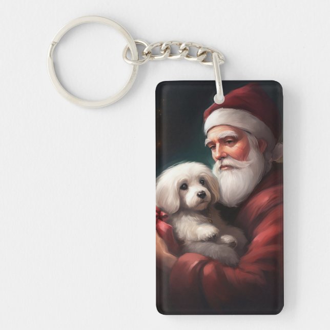 Porte-clefs Coton De Tulear Avec Noël Du Père Noël (Devant)