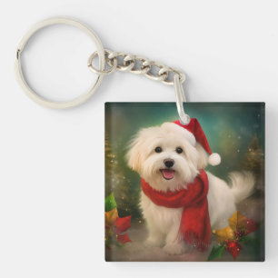 Porte-clefs Coton De Tulear Chien dans la neige Noël