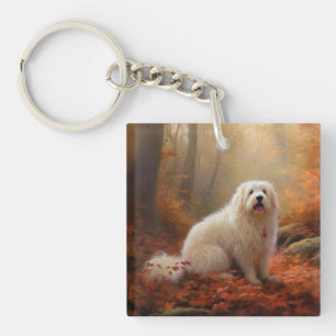 Porte-clefs Coton De Tulear dans les feuilles d'automne qui to