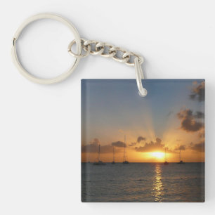 Porte-clefs Coucher de soleil avec voiliers Paysage tropical P