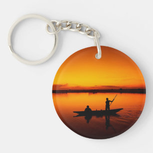 Porte-clefs Coucher de soleil, bateau d'aviron Silhouette-1649