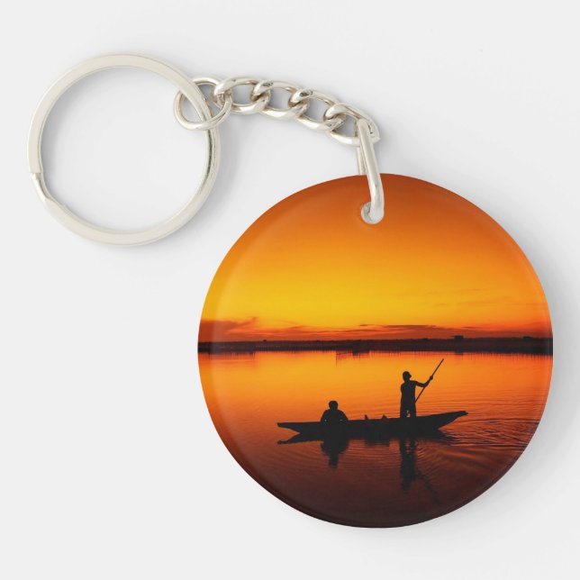 Porte-clefs Coucher de soleil, bateau d'aviron Silhouette-1649 (Devant)