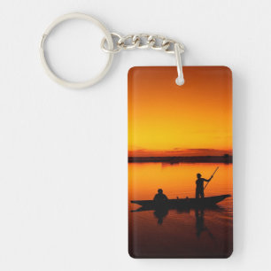 Porte-clefs Coucher de soleil, bateau d'aviron Silhouette-1649