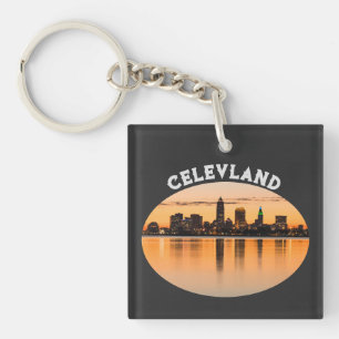 Porte-clefs Coucher de soleil de Cleveland ville forme de foot