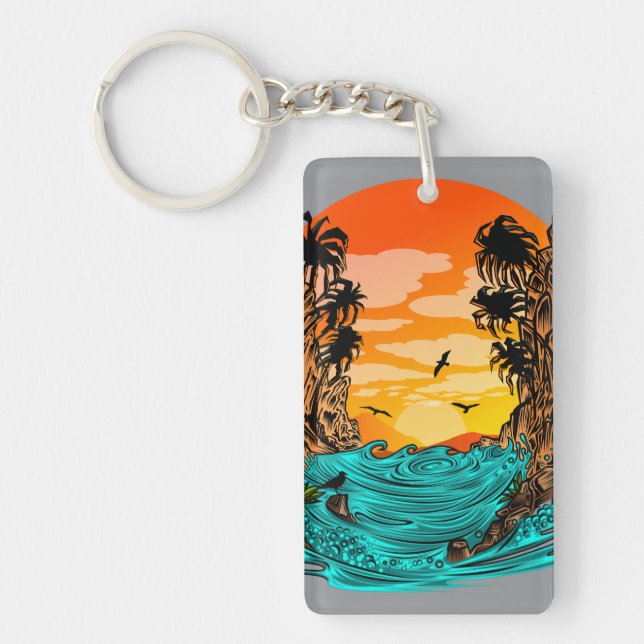 Porte-clefs Coucher de soleil de palmier (Devant)