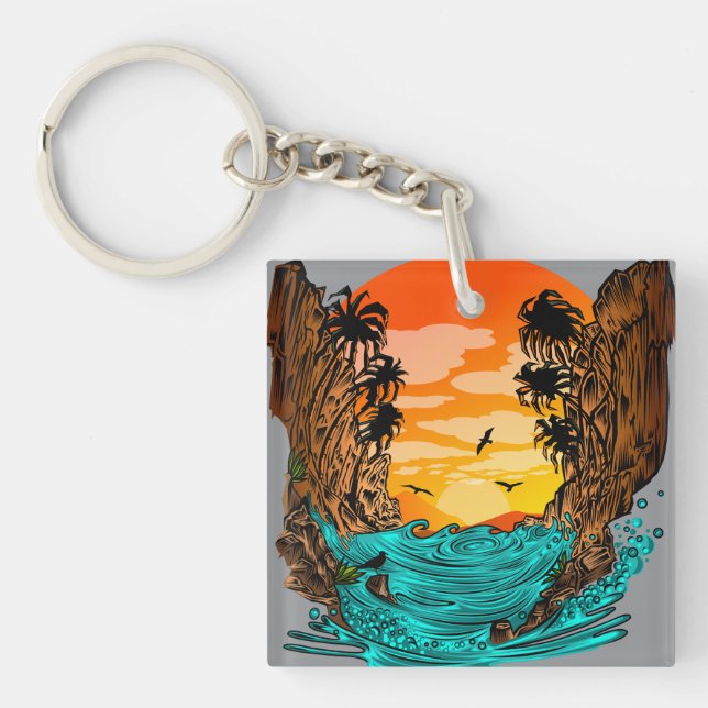 Porte-clefs Coucher de soleil de palmier (Devant)