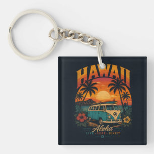 Porte-clefs Coucher de soleil hawaïen vintage Palmiers Planche