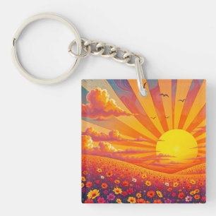 Porte-clefs Coucher De Soleil Radieux Sur Un Paysage Whimsical