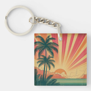 Porte-clefs Coucher de soleil rétro/tropical vintage/hawaïen