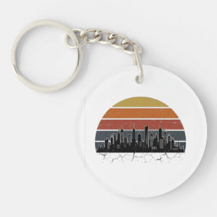 Porte-clefs Coucher de soleil sur la skyline de la ville rétro