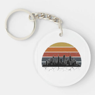 Porte-clefs Coucher de soleil sur la skyline de la ville rétro