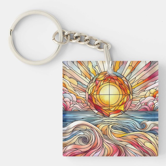 Porte-clefs Coucher de soleil sur l'océan en vitrail  (Devant)