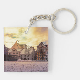 Porte-clefs Coucher de soleil sur une rue à Riga